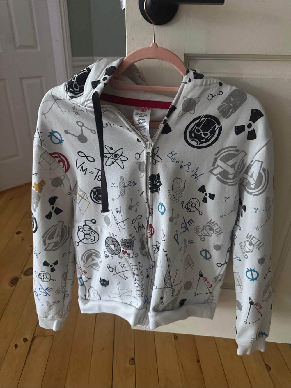 Marvel White Graphic Zip-Up Hoodie with Avengers Icons